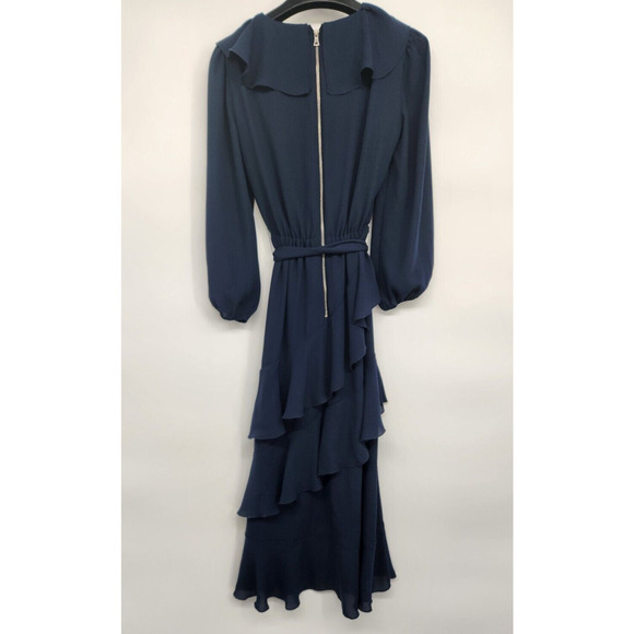 Alice + Olivia Kye V-Neck Ruffle Midi Dress Size 0 Navy #1C421 - Picture 7 of 12